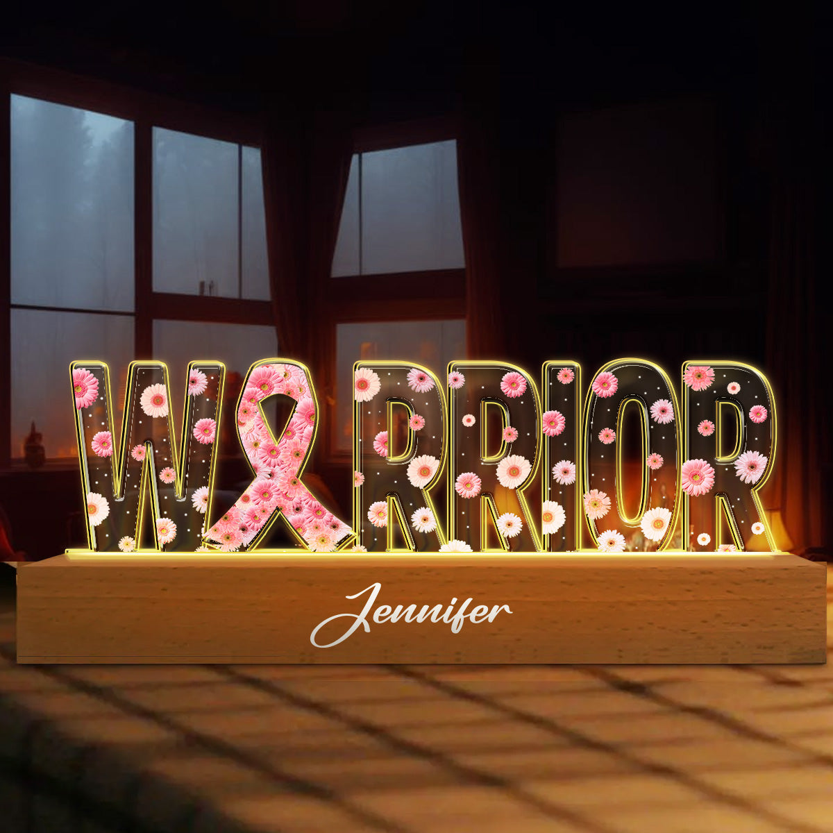 Breast Cancer Warrior - Personalized Breast Cancer Awareness Custom LED Night Light