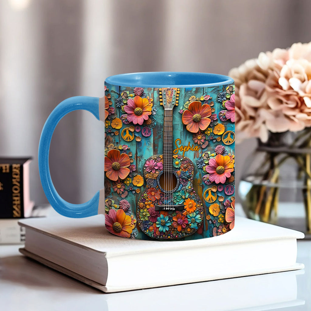 Mug vintage hippie à motif guitare - Mug personnalisé hippie