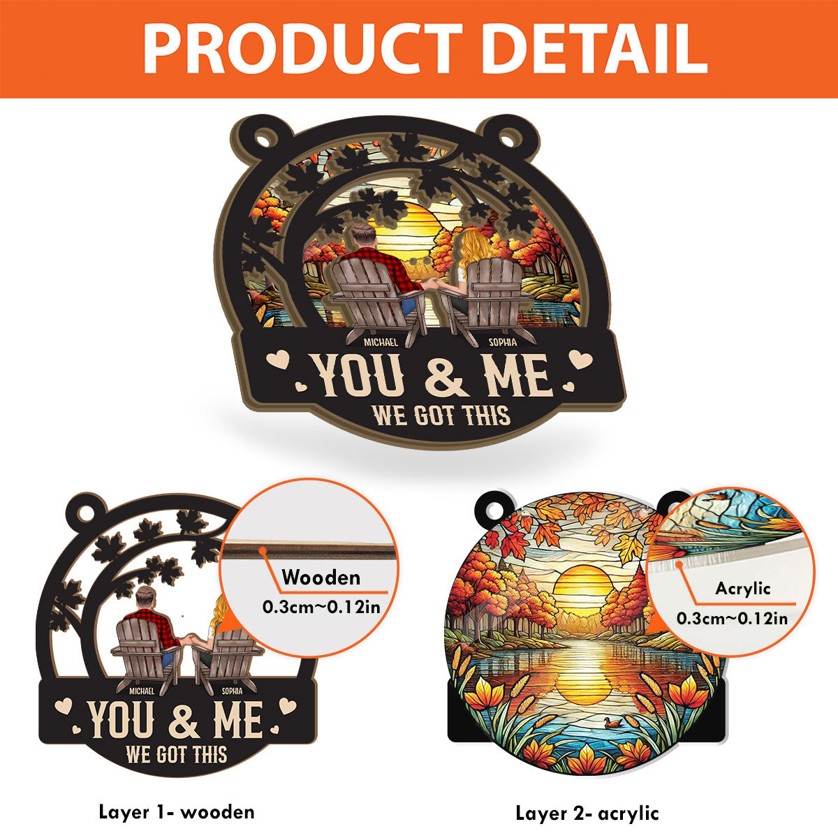 Nous avons ce qu'il vous faut pour cet automne ! - Attrape-soleil personnalisé pour couple, à deux niveaux, à suspendre à la fenêtre