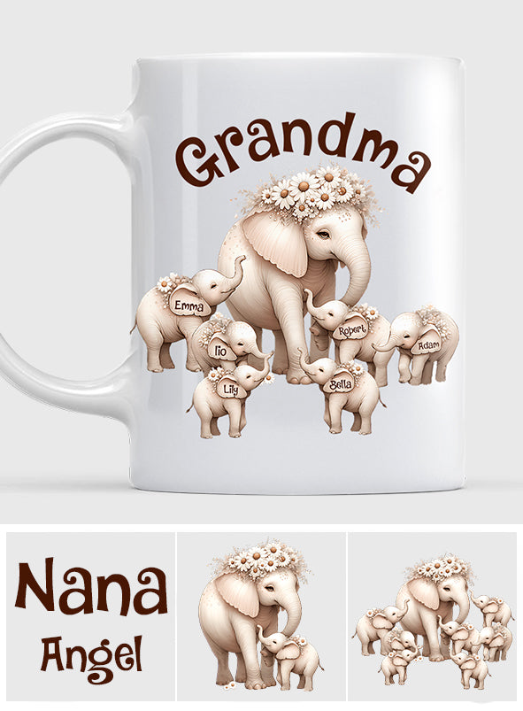 Mug personnalisé pour grand-mère avec un adorable éléphant