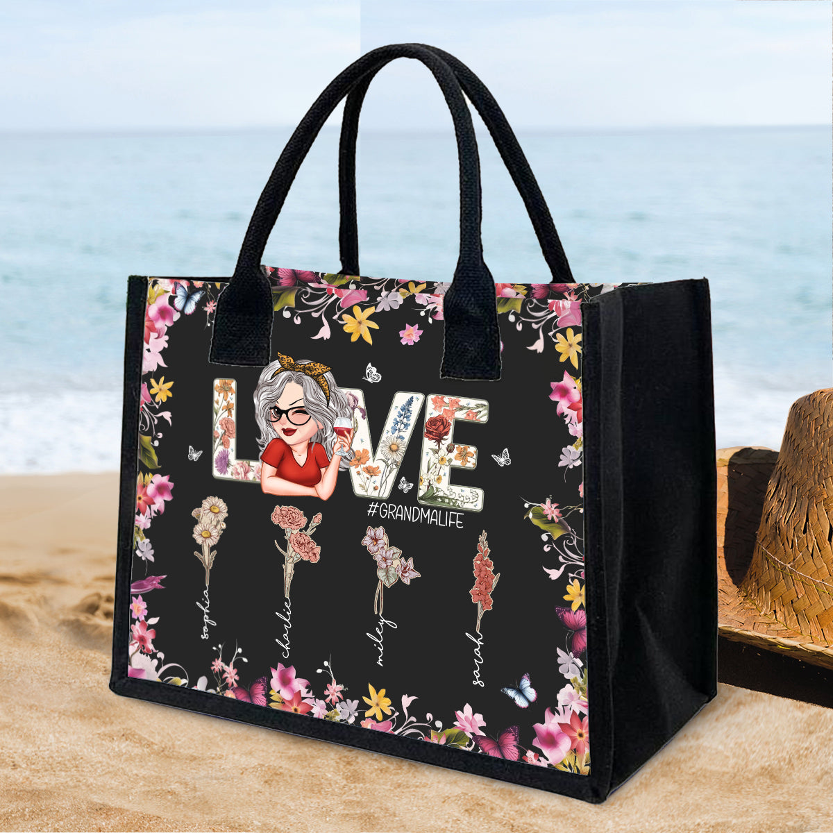 J'aime la vie de grand-mère - Sac fourre-tout en toile personnalisé pour grand-mère