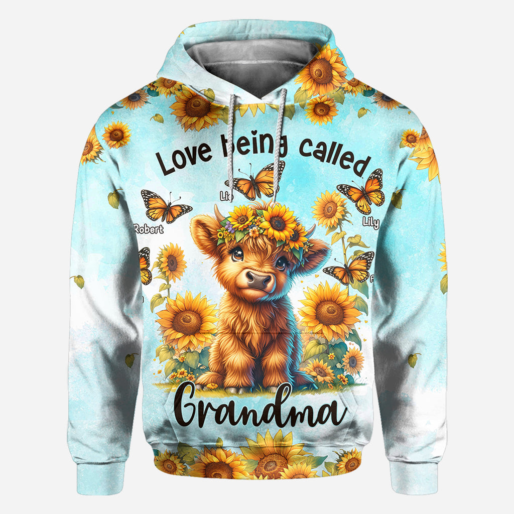 Love Being Called Grandma Highland Cow Sunflower - Personalized All Over Shirt