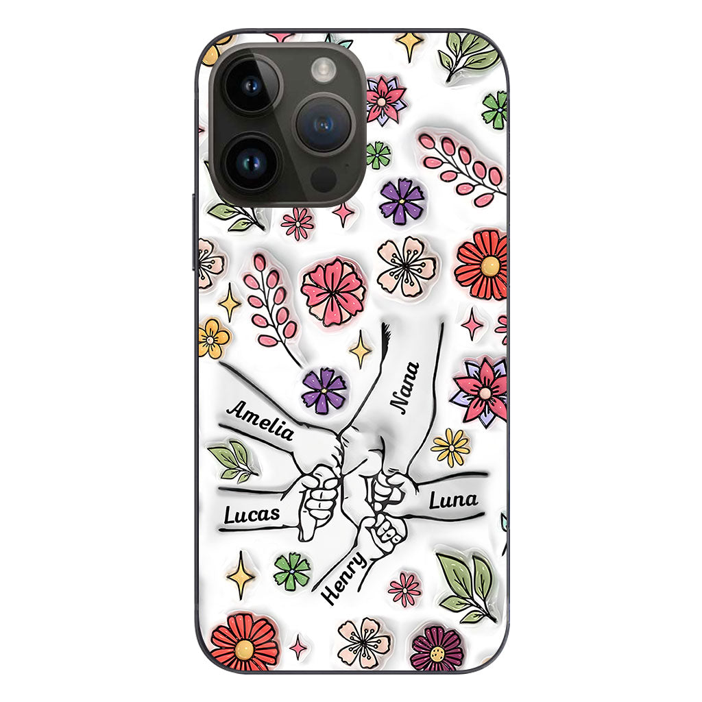 Coque de téléphone personnalisée pour grand-mère avec motif floral printanier et mains qui se tiennent - Mamie et maman