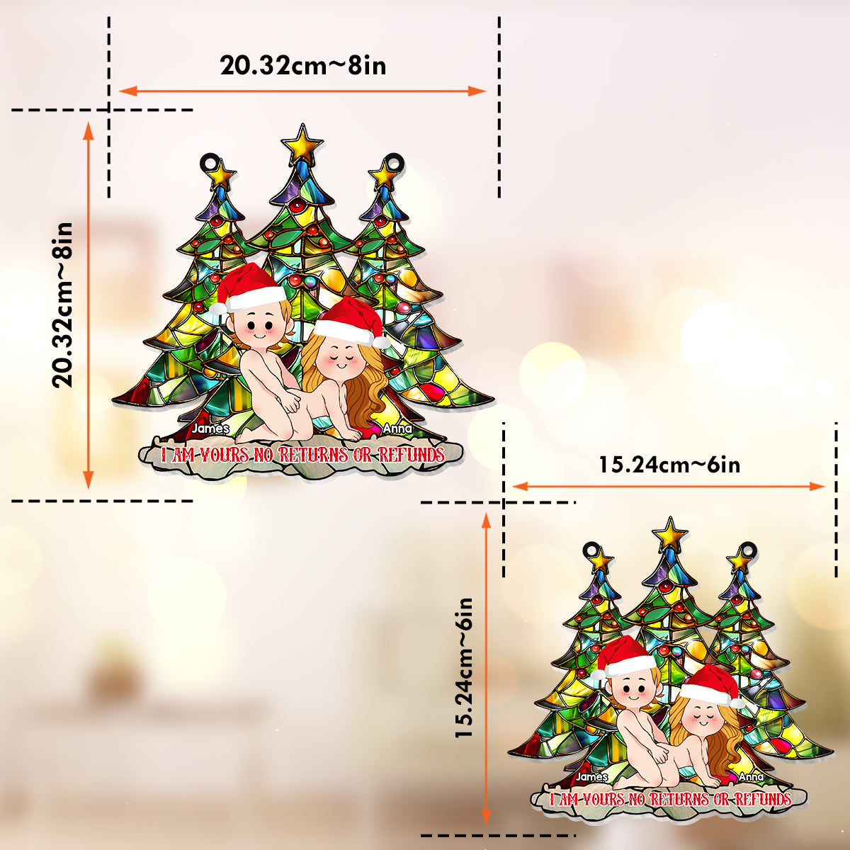 Je suis à toi. Ni retour ni remboursement. - Attrape-soleil personnalisé pour couple, à suspendre à la fenêtre. 