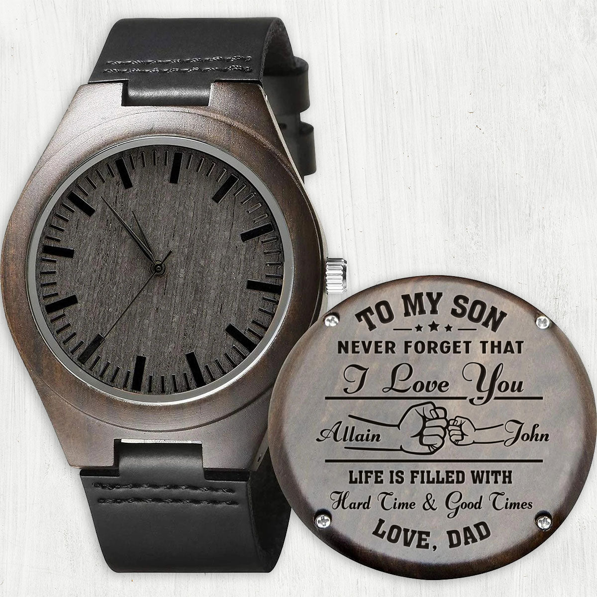 À mon fils - Montre en bois gravée personnalisée