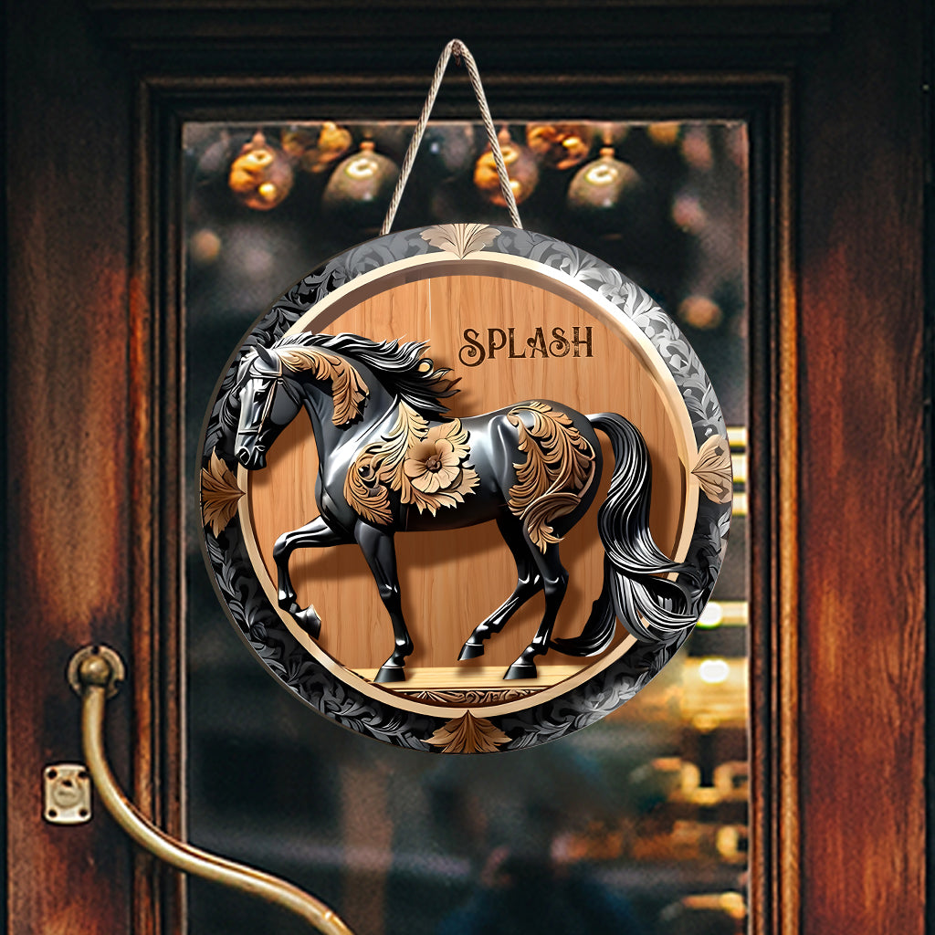 Cheval noir - Panneau en bois personnalisé en forme de cheval