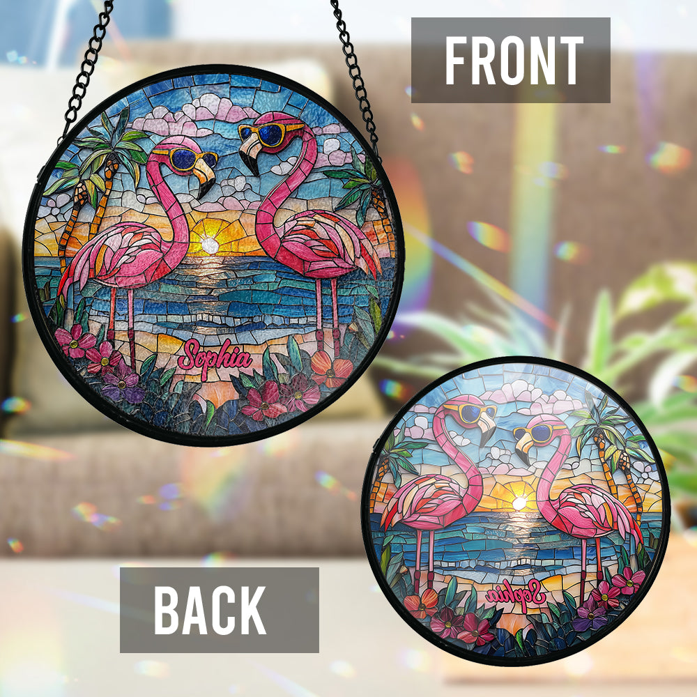 Beautiful Flamigoes - Personalized Flamingo Stained Glass Suncatcher