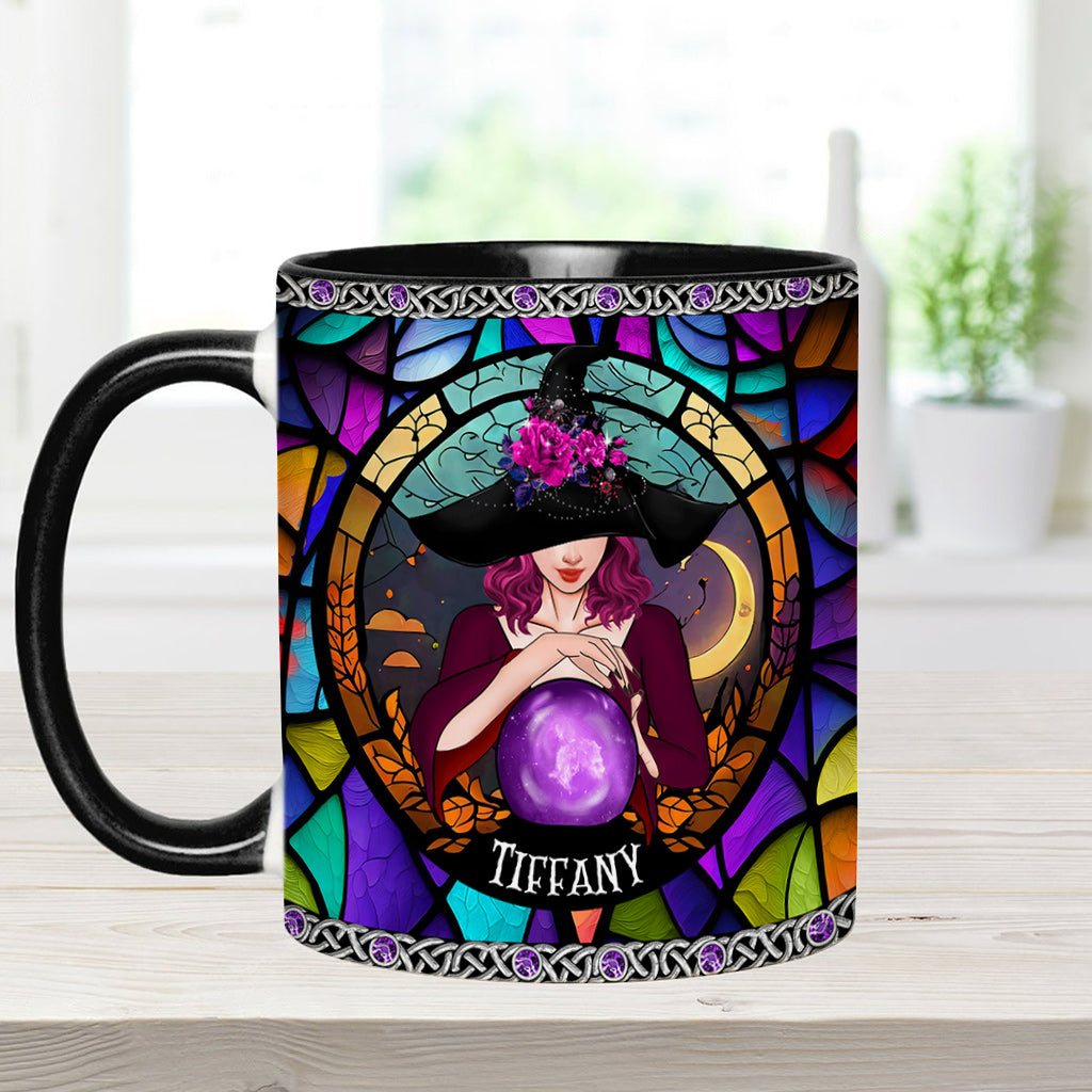 Mug personnalisé à motif sorcière, en vitrail violet mystique