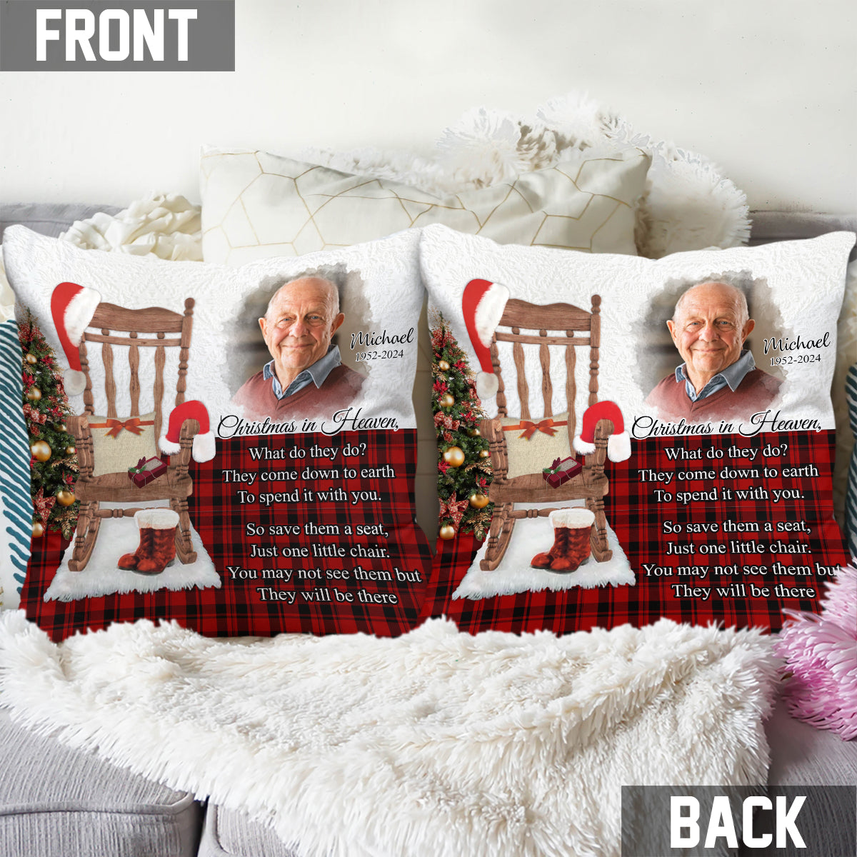 Coussin commémoratif personnalisé « Noël au paradis »