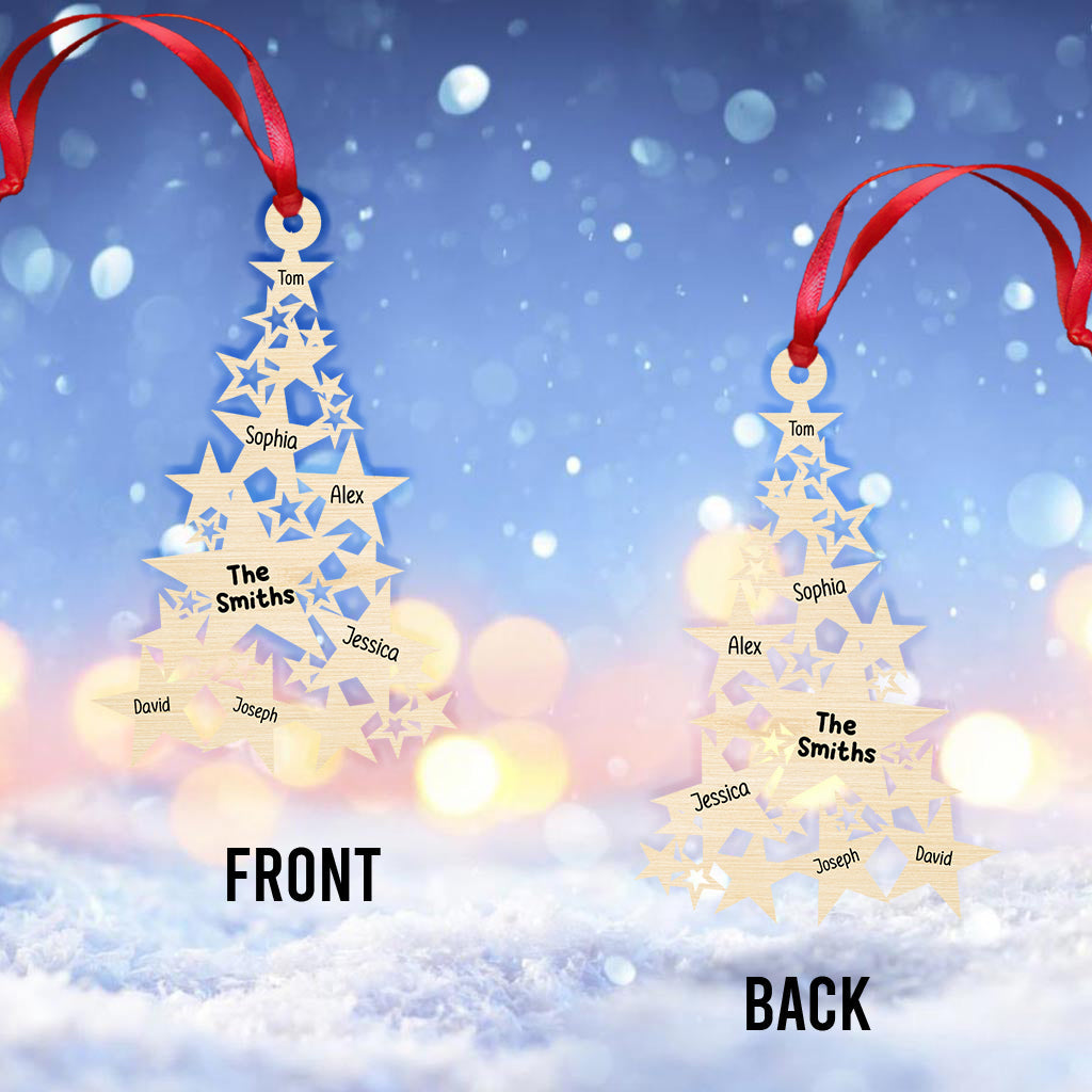 Sapin de Noël en forme d'étoile avec noms de famille personnalisés - Ornement familial personnalisé