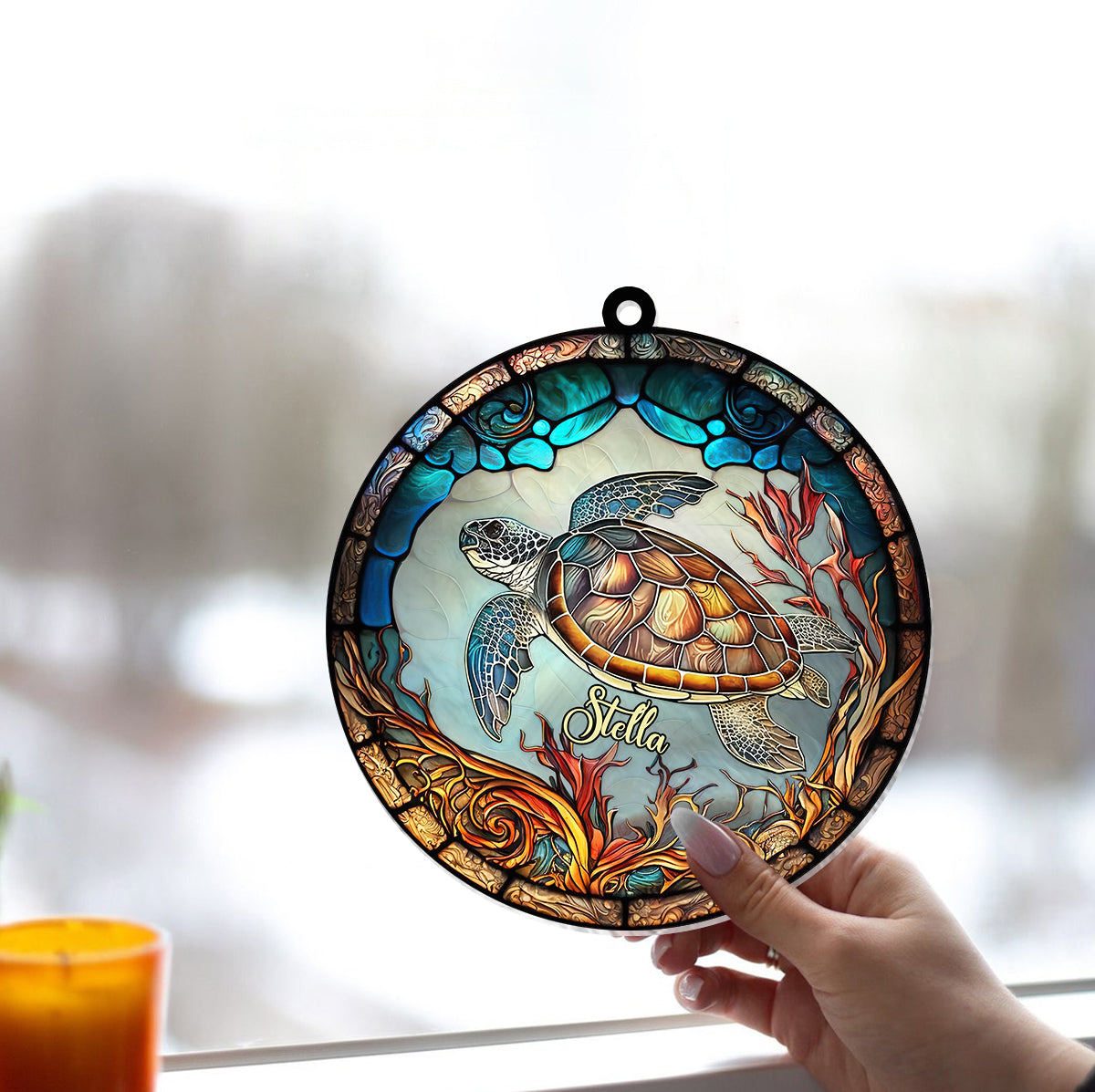 J'adore les tortues - Décoration attrape-soleil personnalisée en forme de tortue à suspendre à la fenêtre 