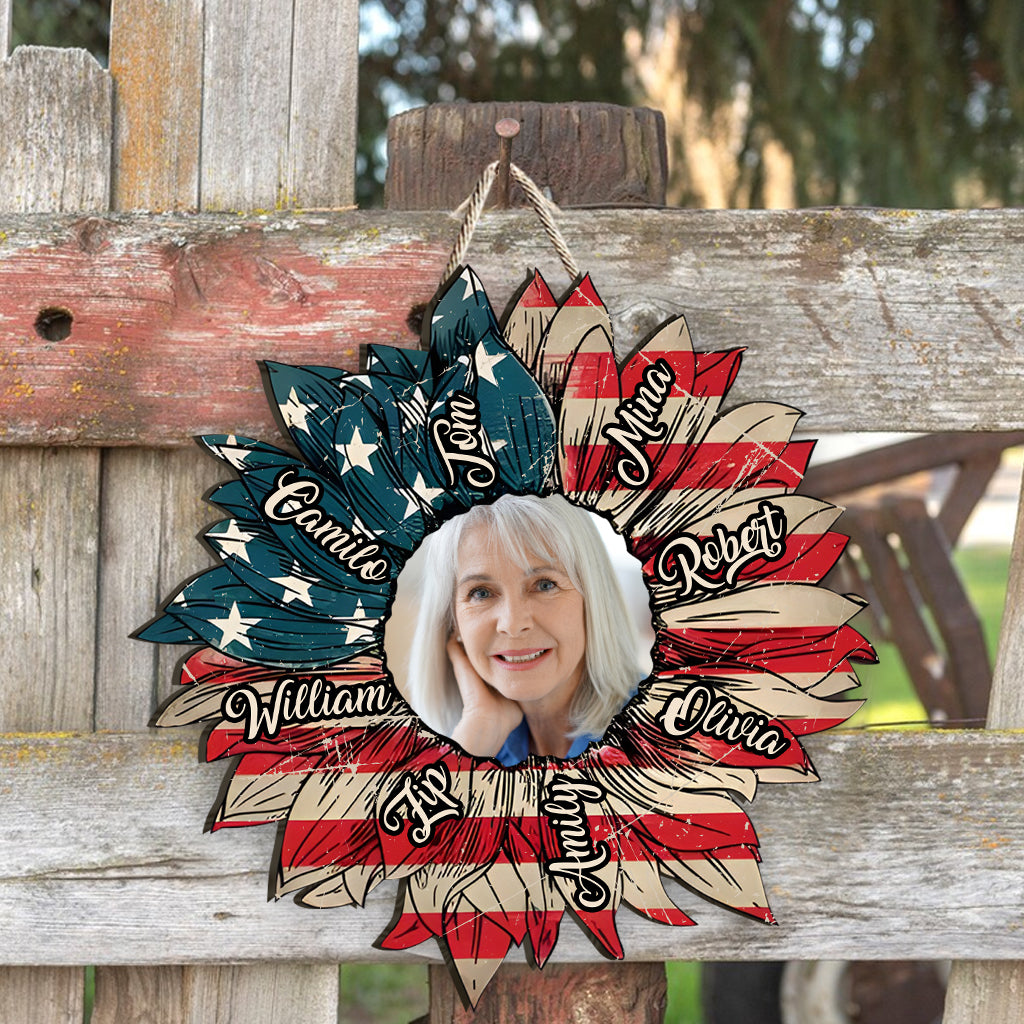 Grandma 4th Of July Sunflower - Personalized Grandma Custom Shaped Wood Sign