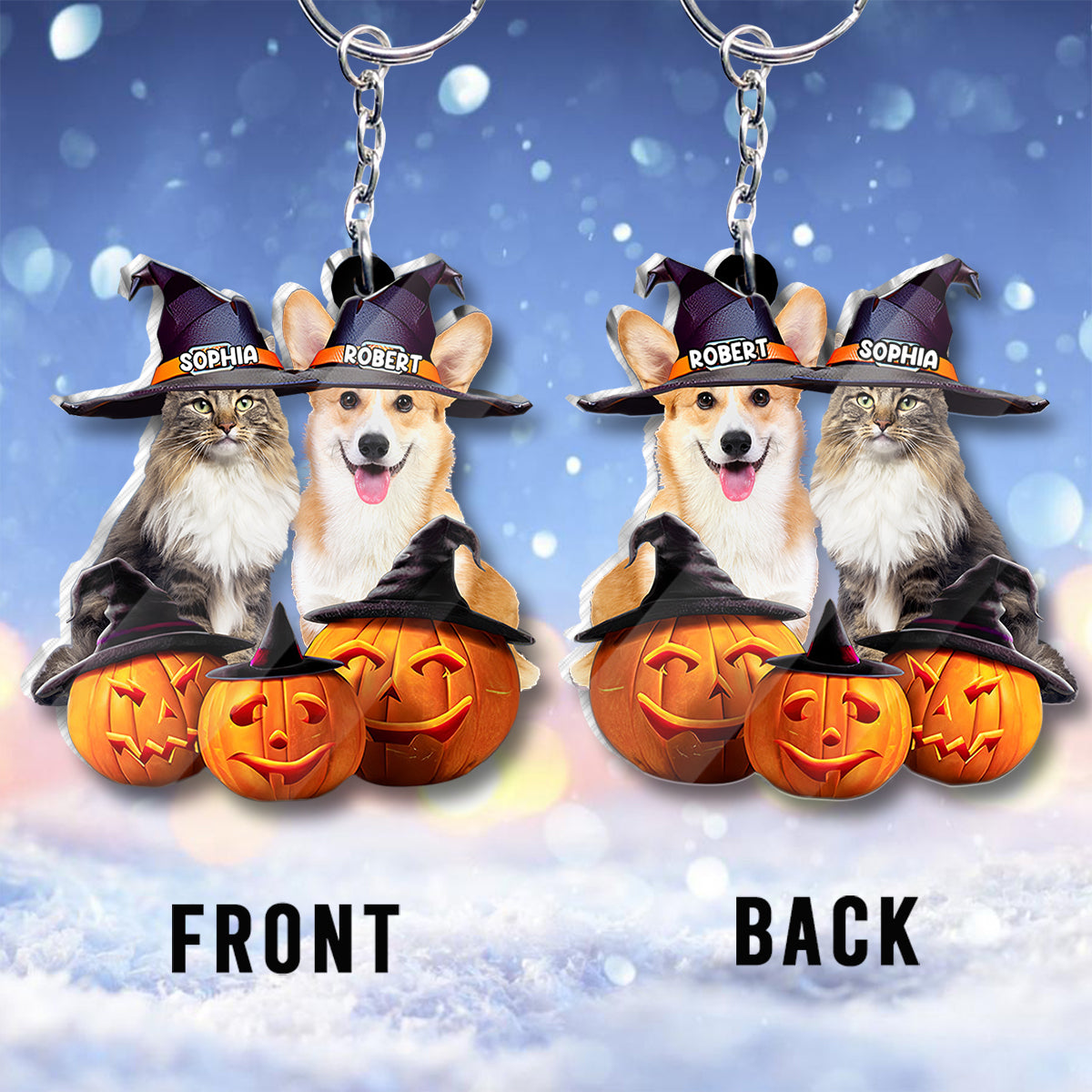 Adorables animaux d'Halloween - Porte-clés personnalisé en forme de chien