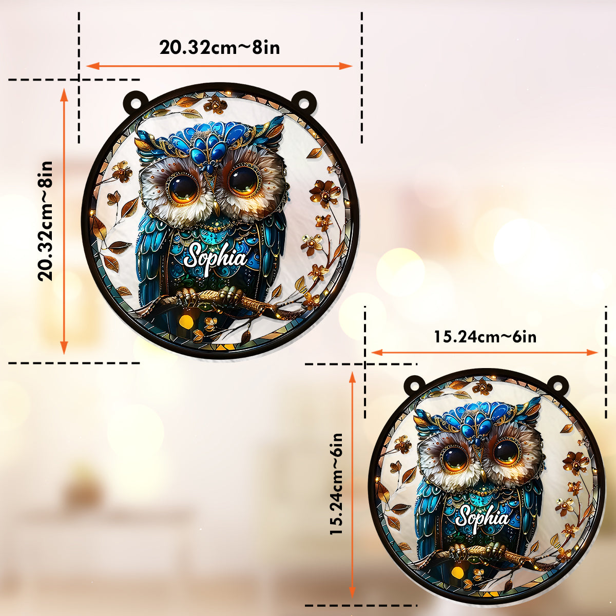 Chouette charmante - Ornement attrape-soleil personnalisé à suspendre à une fenêtre 