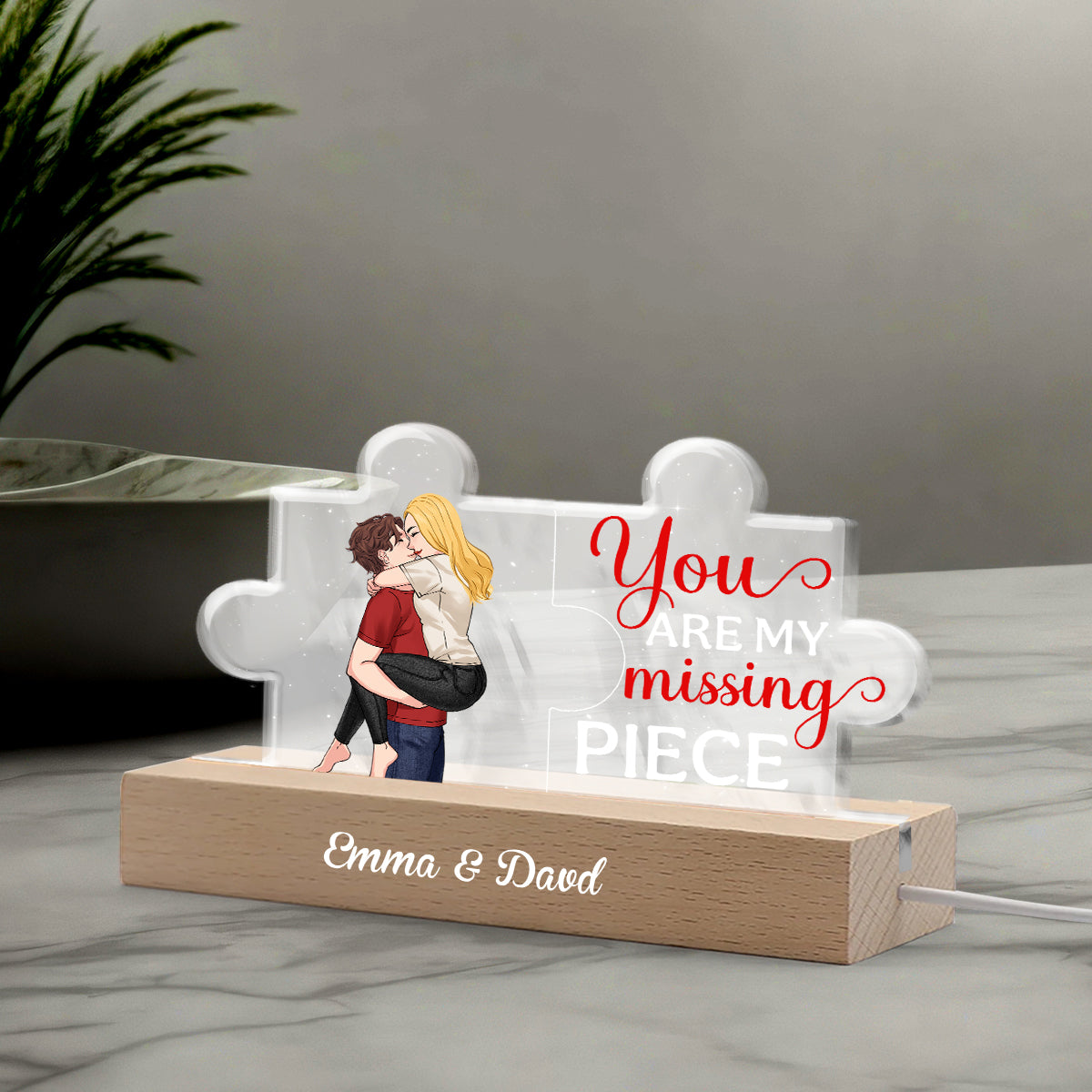 Tu es la pièce manquante de mon puzzle - Veilleuse LED personnalisée en forme de couple