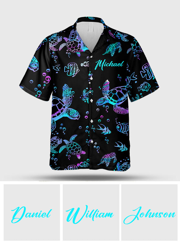 Hologram Turtle Beach Lovers - Personalized Turtle Hawaiian Shirt