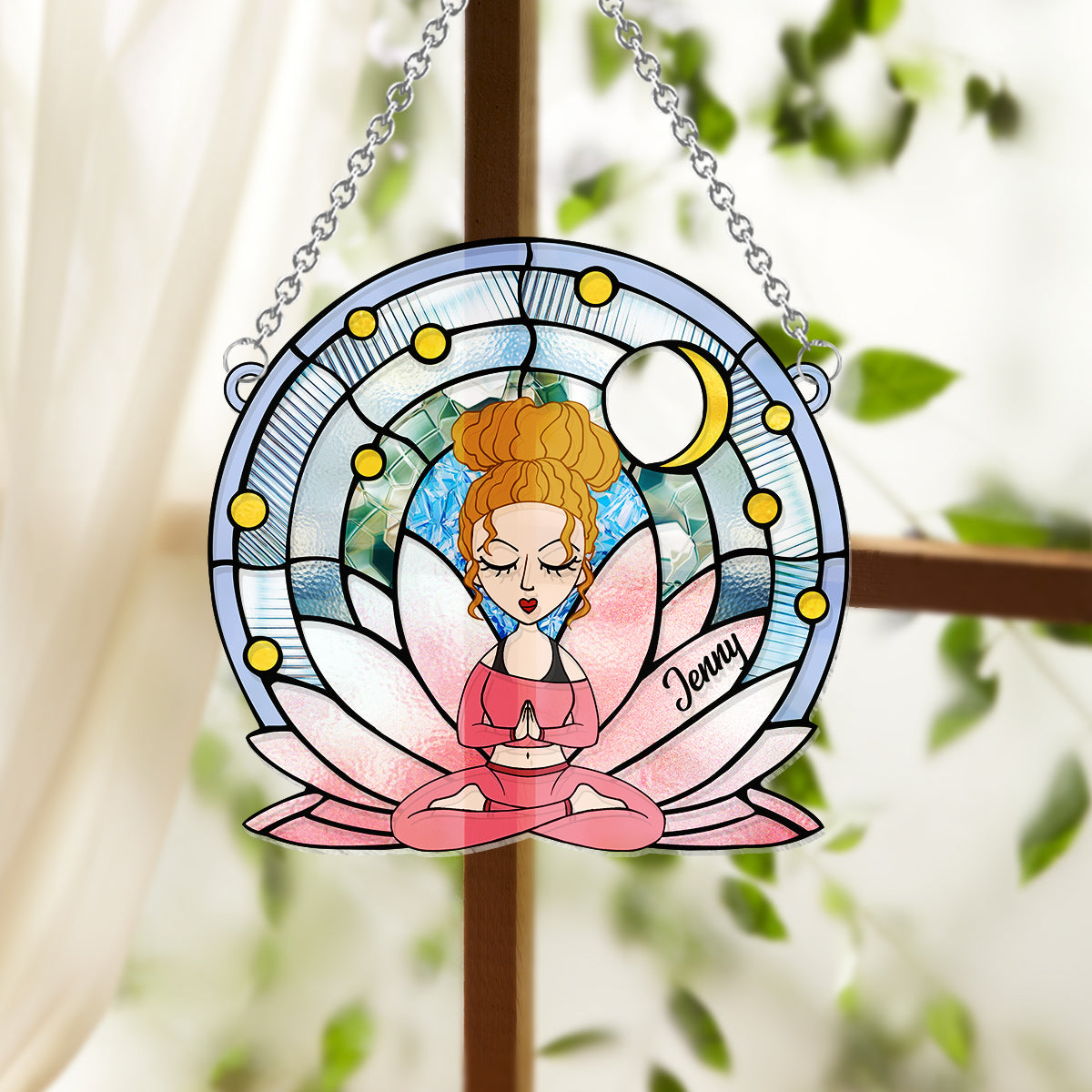 Namaste - Ornement attrape-soleil personnalisé pour fenêtre, inspiré du yoga 