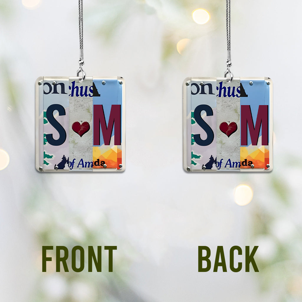 Plaque d'immatriculation personnalisée pour couple - Ornement de voiture avec n'importe quelle lettre