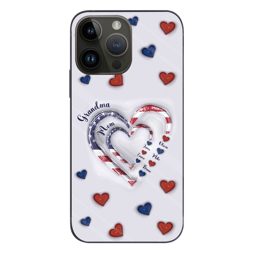 Coque de téléphone personnalisée « Cœurs de grand-mère » pour le 4 juillet