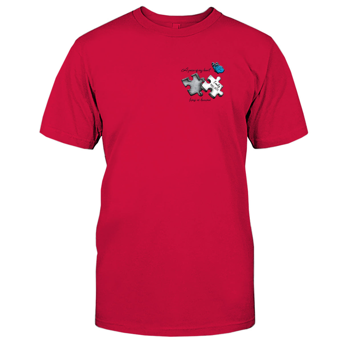 T-shirt brodé commémoratif personnalisé avec motif papillon, libellule et plume céleste