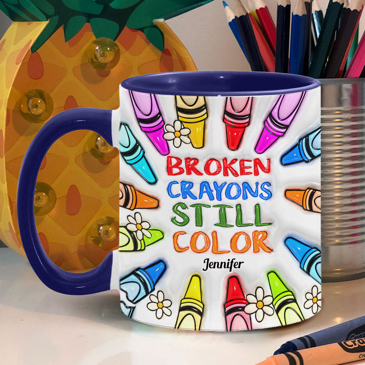 Mug personnalisé « Crayons cassés, mais toujours colorés » pour la prévention du suicide
