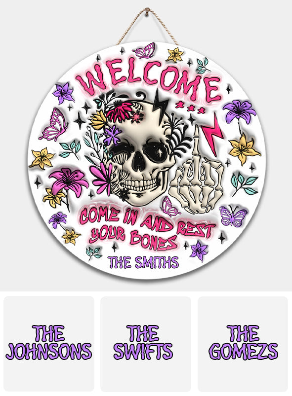 Come In And Rest - Personalized Skull Round Wood Sign