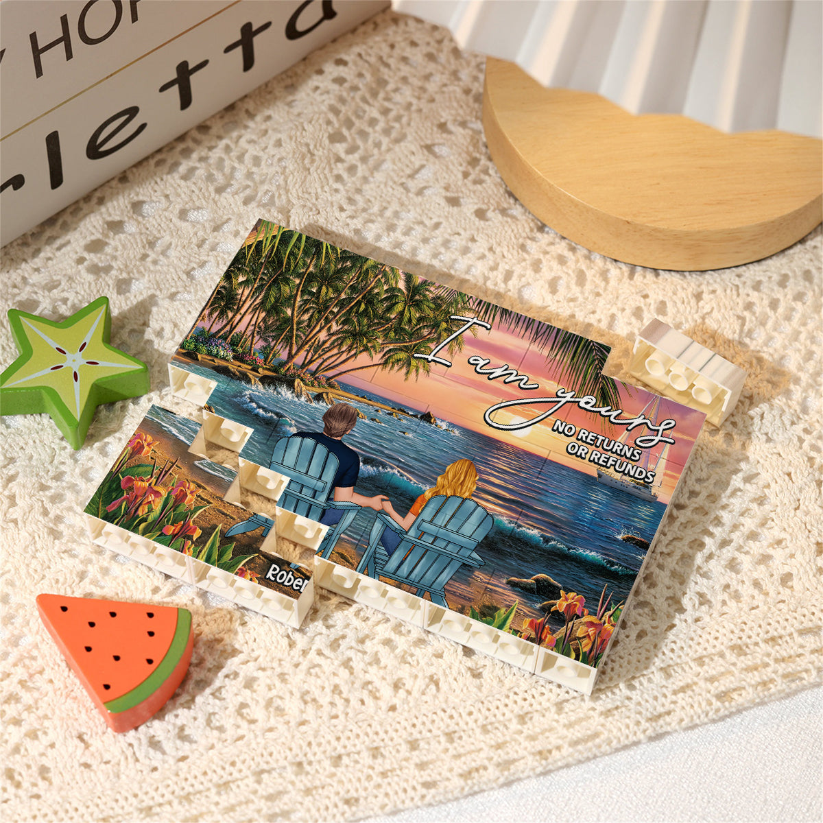 Paysage tropical de plage pour couple - Blocs de construction rectangulaires horizontaux personnalisés pour couple