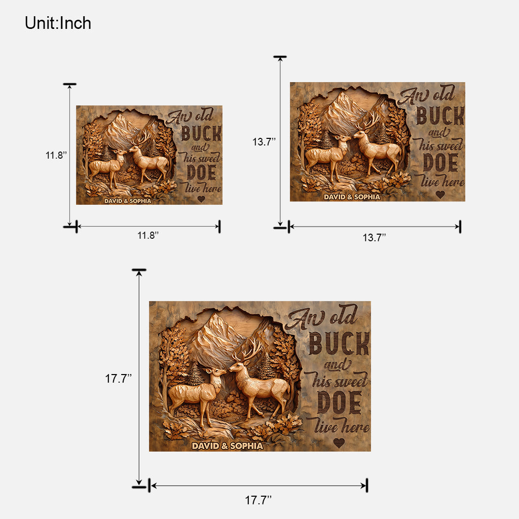 Un vieux cerf et sa douce biche vivent ici - Panneau en bois personnalisé pour couple