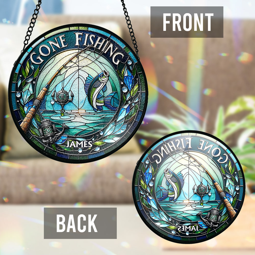 À la pêche - Attrape-soleil personnalisé en vitrail sur le thème de la pêche