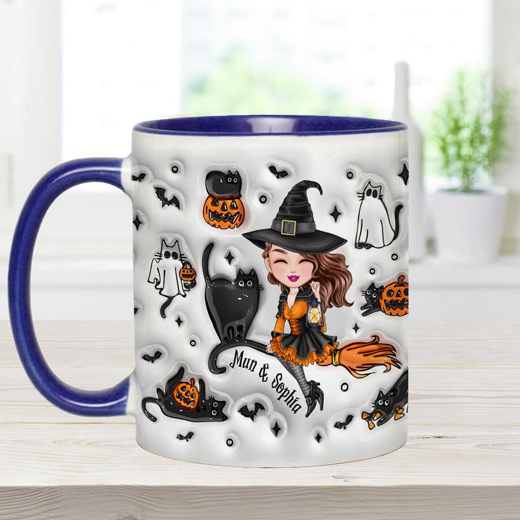 Cute Witch Halloween Ghost Boo Cat - Personalized Witch Accent Mug
