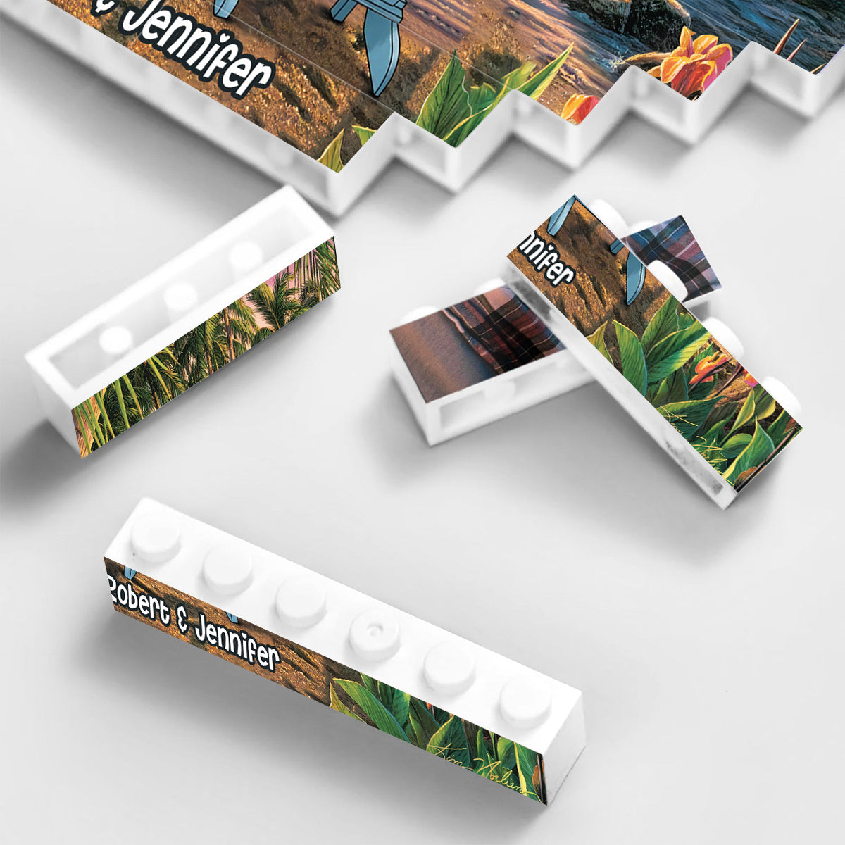 Paysage tropical de plage pour couple - Blocs de construction rectangulaires horizontaux personnalisés pour couple