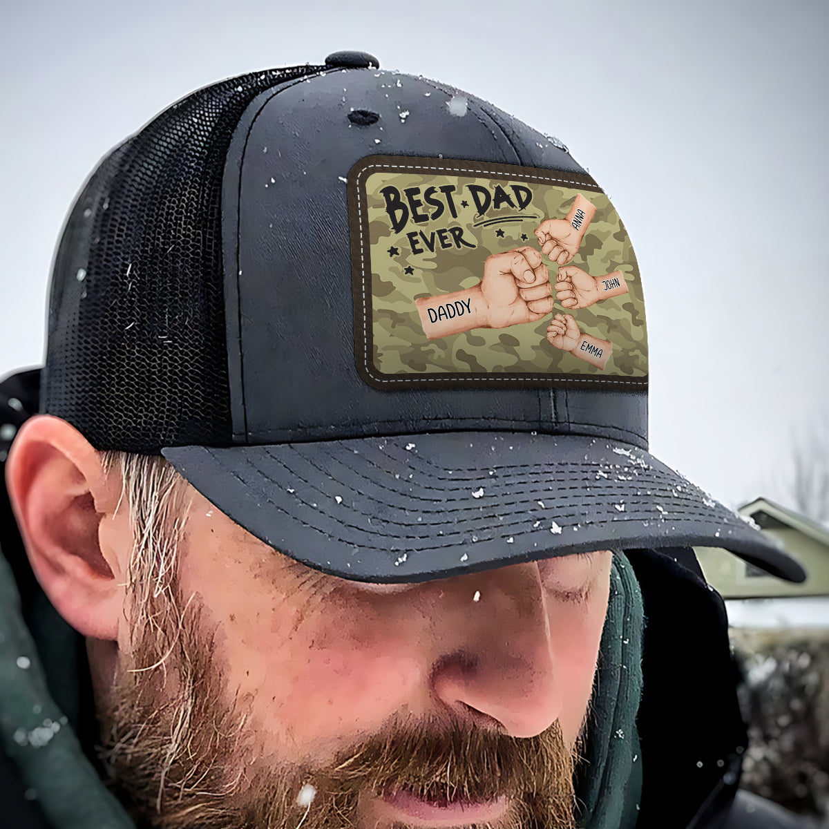 Best Dad Ever - Personalized Father Leather Patch Hat