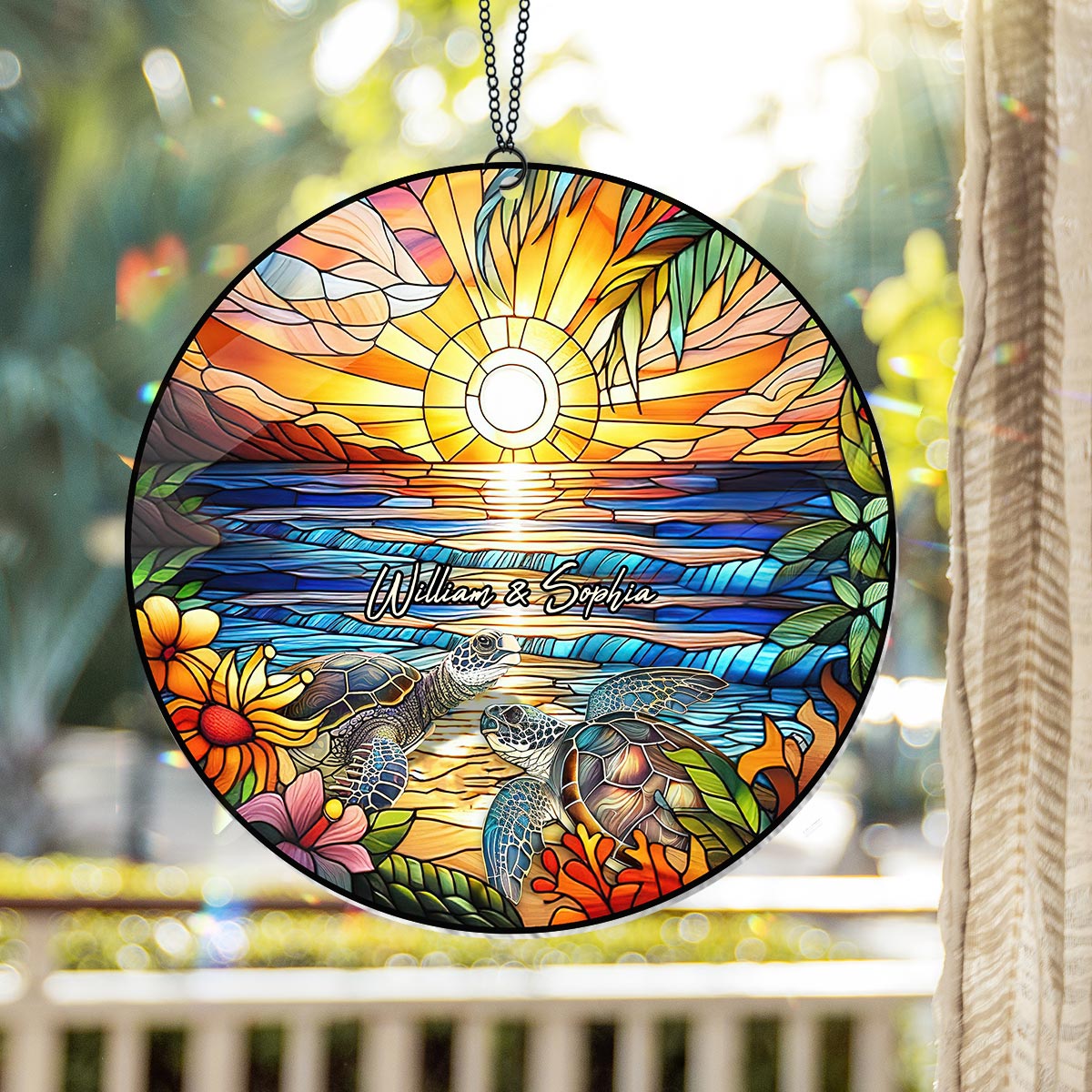 Romantic Sunset - Personalized Turtle Window Hanging Suncatcher Ornament
