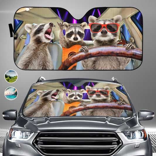 Three Funny Raccoons Animals Windshield - Personalized Raccoon Car Sunshade