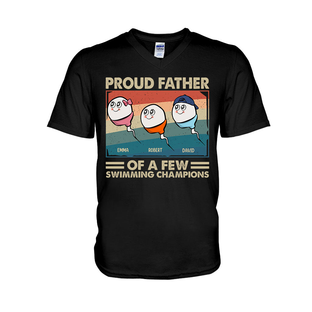 Fier papa, mère de plusieurs champions de natation - T-shirt et sweat à capuche personnalisés pour papa