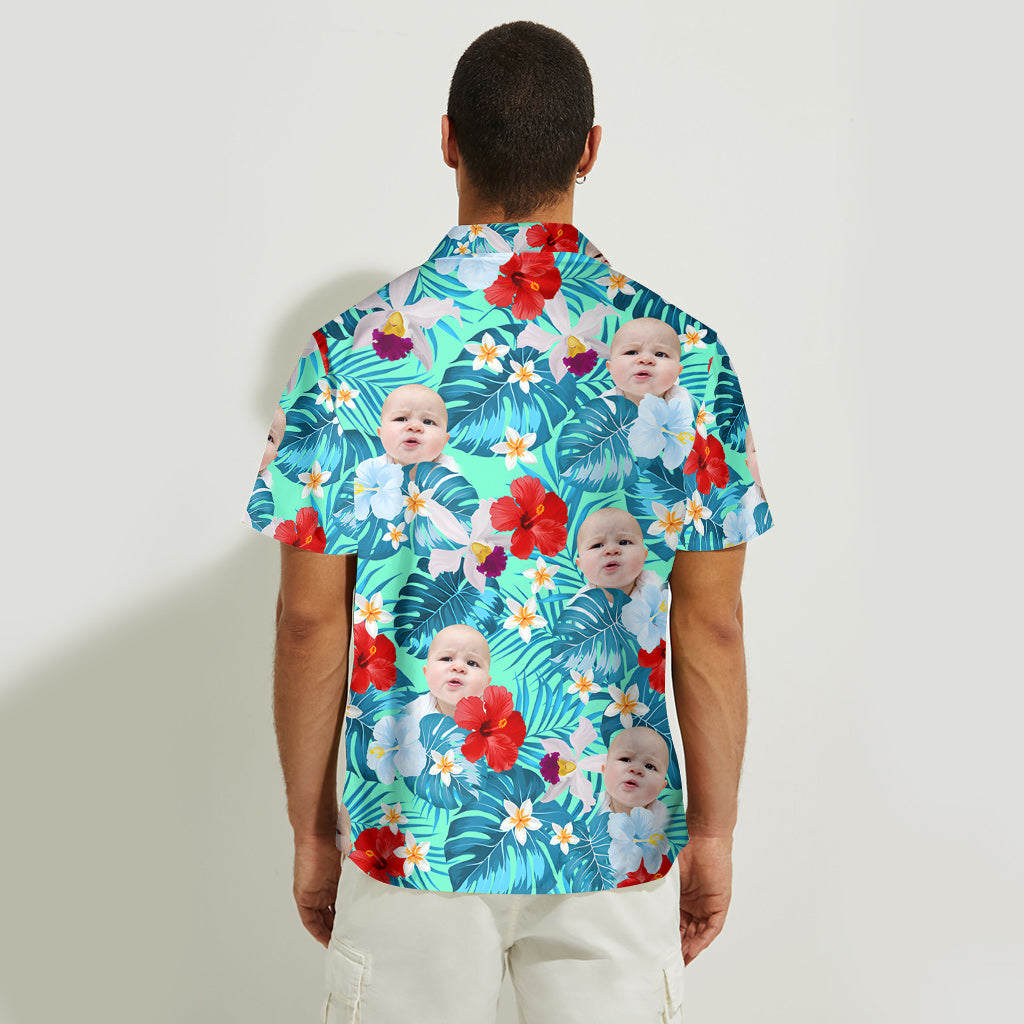 Chemise hawaïenne personnalisée pour papa, oncle ou toute autre personne - Style tropical avec photo du visage - T-shirt hawaïen personnalisé pour père