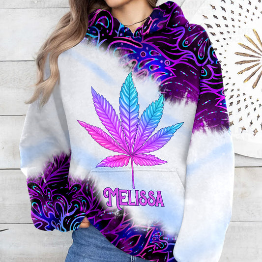 T-shirt personnalisé à motif feuille psychédélique dégradée violette - Weed All Over