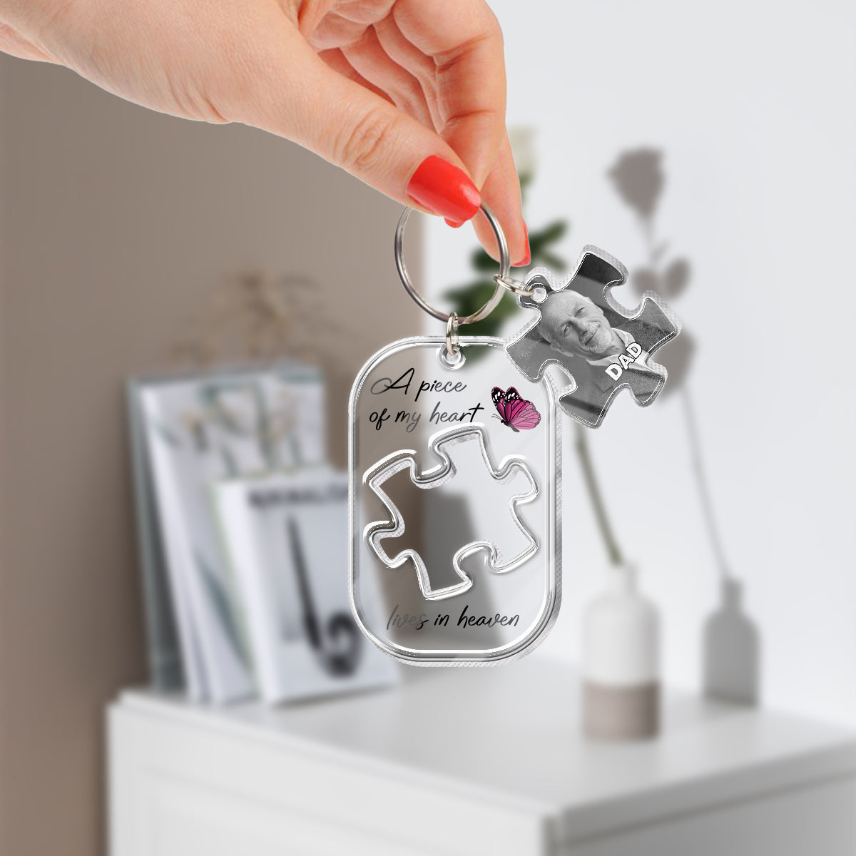 A Piece Of My Heart Lives In Heaven - Personalized Memorial Keychain with Charms