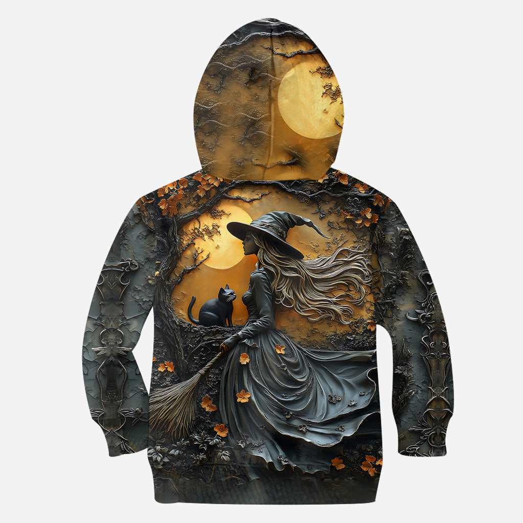 Belle sorcière et son chat noir - T-shirt personnalisé sorcière intégrale