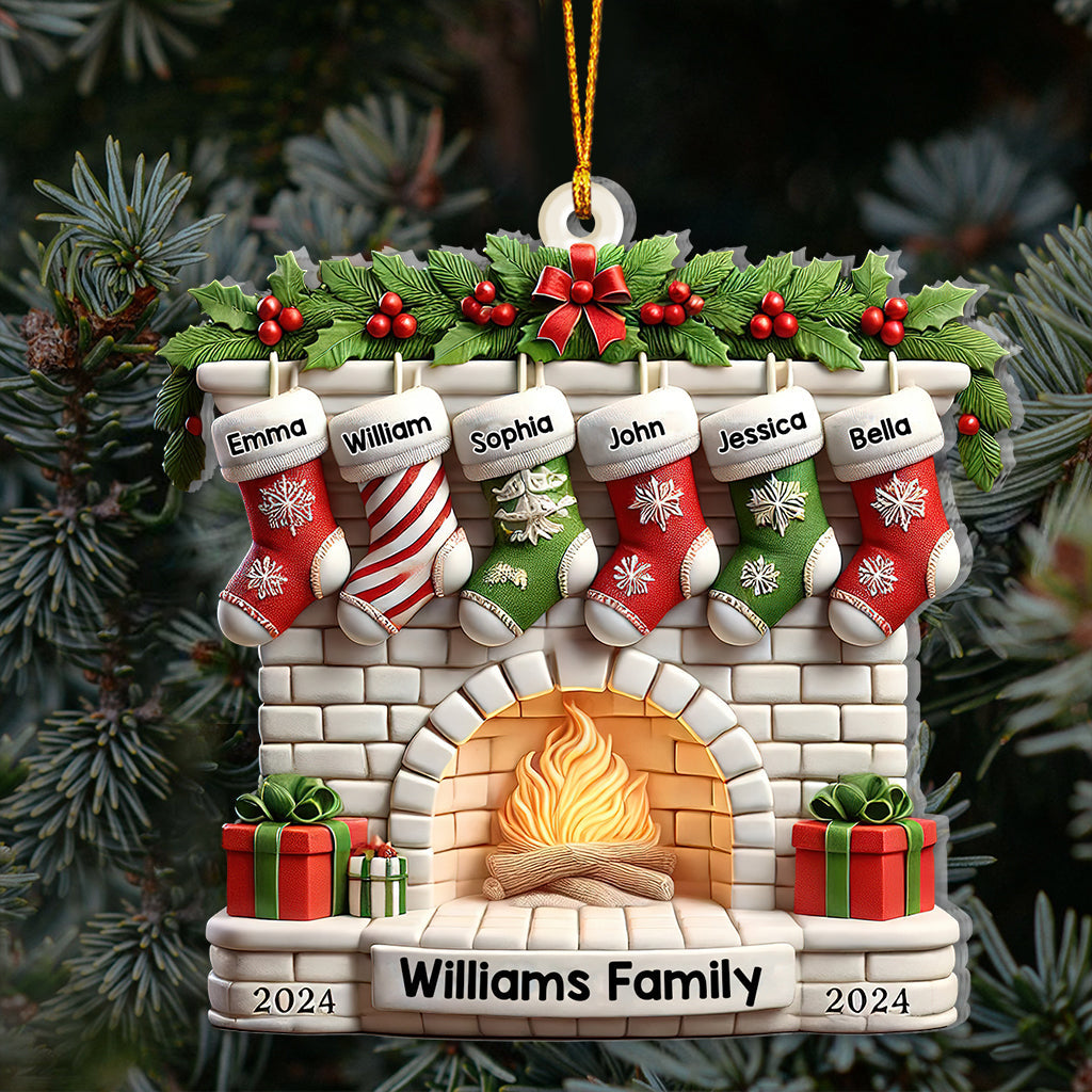 Stockings on Fireplace - Personalized Family Ornament