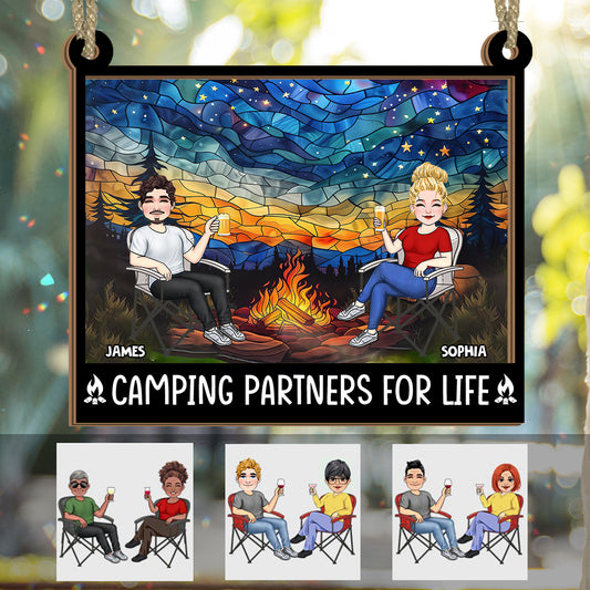 Partenaires de camping pour la vie - Attrape-soleil de fenêtre personnalisé à 2 couches