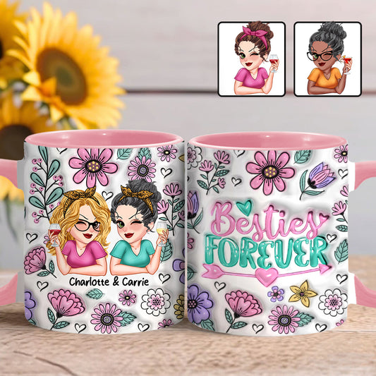 Besties Forever Beautiful Floral Style - Personalized Bestie Accent Mug
