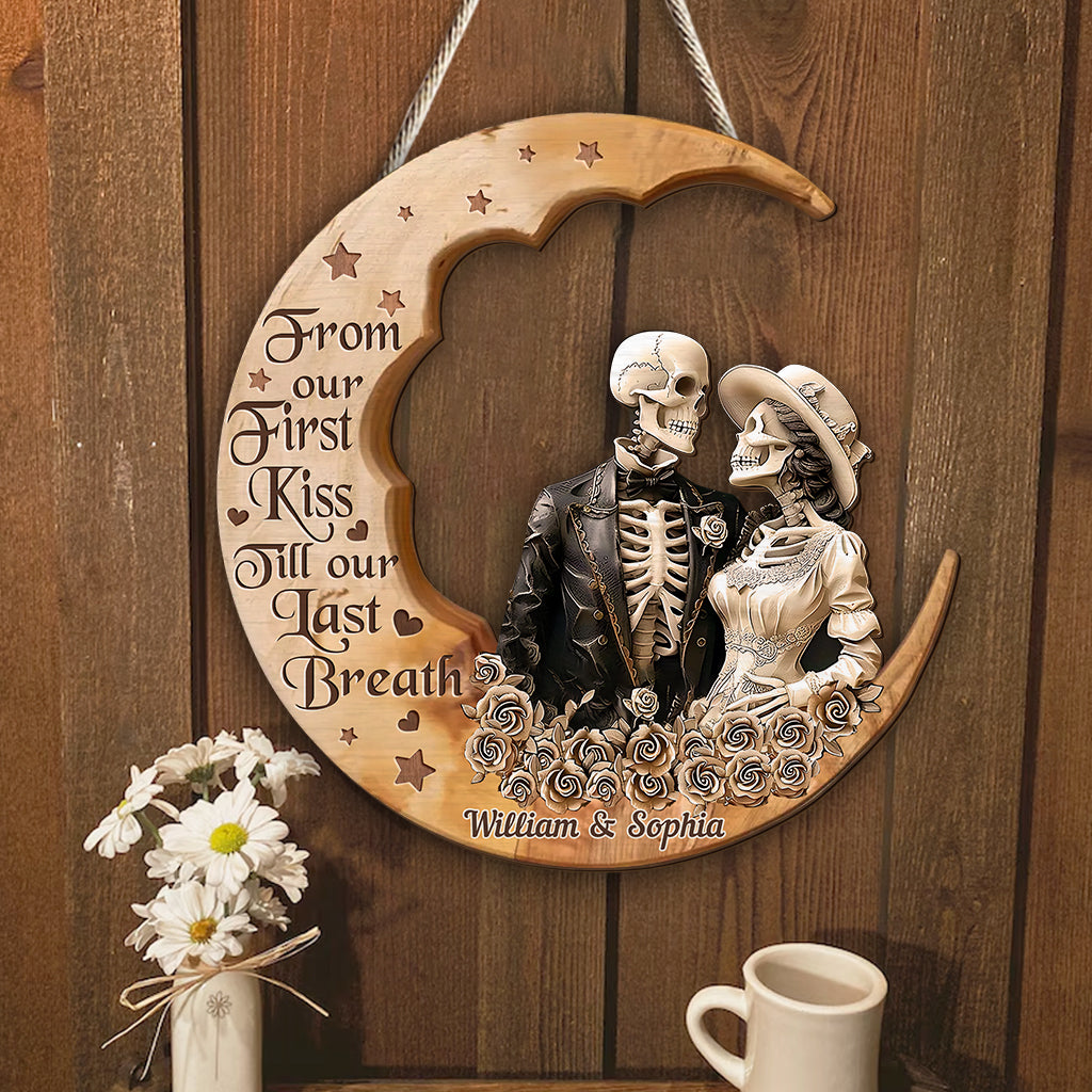 From Our First Kiss - Personalized Skull Custom Shaped Wood Sign
