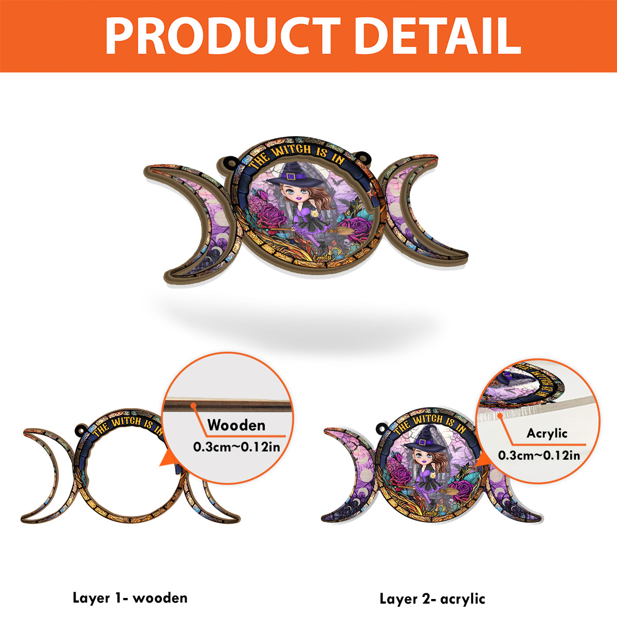 La sorcière est là ! Attrape-soleil personnalisé à 2 couches, à suspendre à la fenêtre.