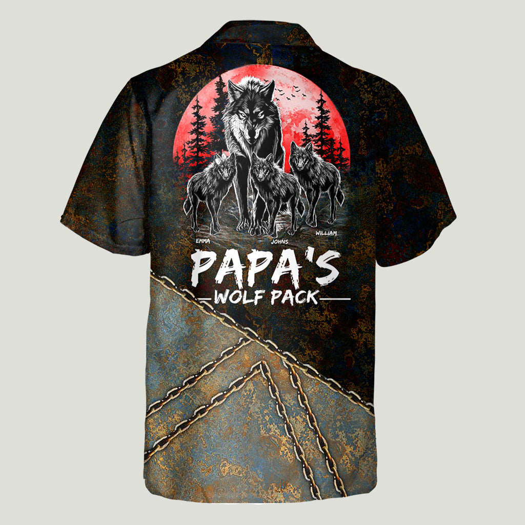 Grandpa's Wolf Pack Red Full Moon - Personalized Grandpa Hawaiian Shirt