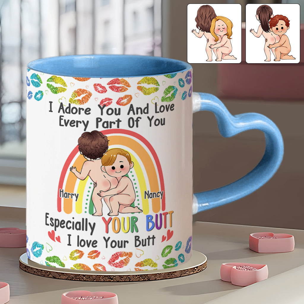 Je t'adore et j'aime chaque partie de toi - Mug personnalisé avec anse en forme de cœur pour le soutien LGBT