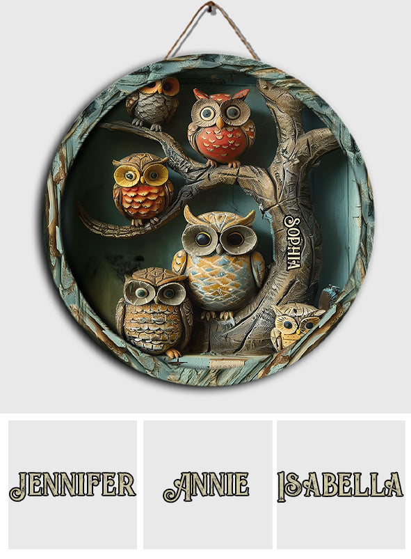 Hibou vintage - Panneau rond en bois personnalisé avec hibou