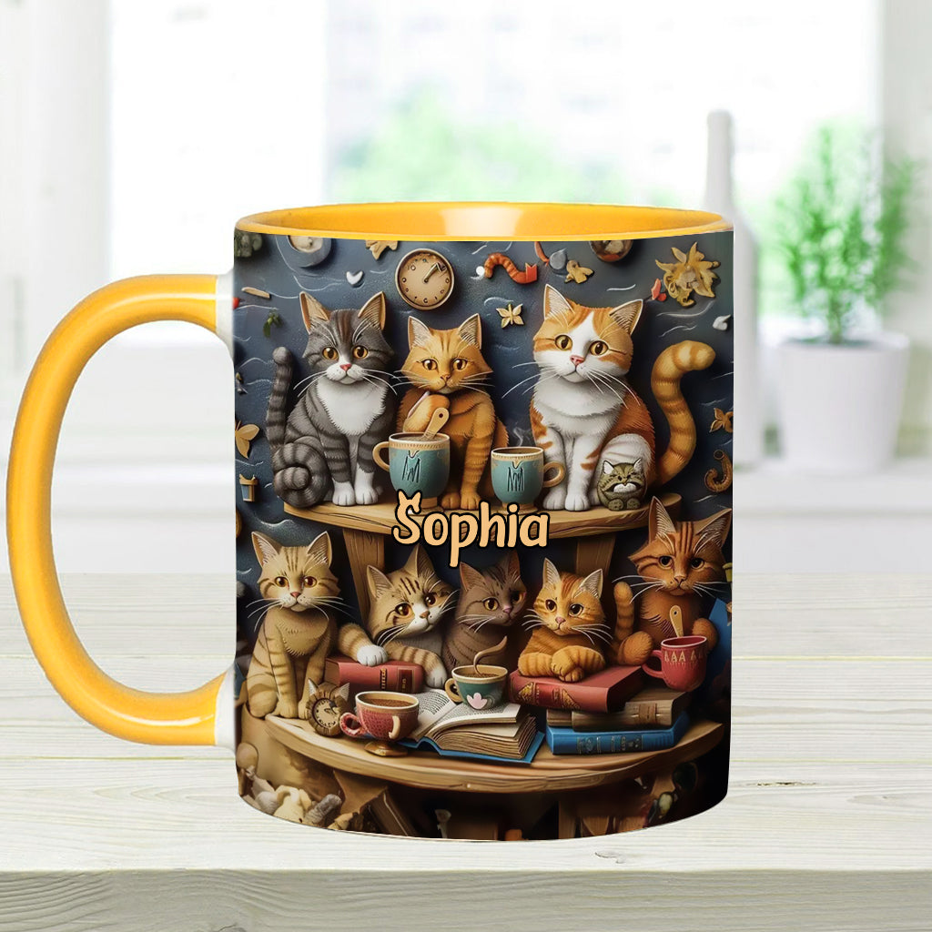 Mug personnalisé style vintage « Just Love Cats » avec motif chat