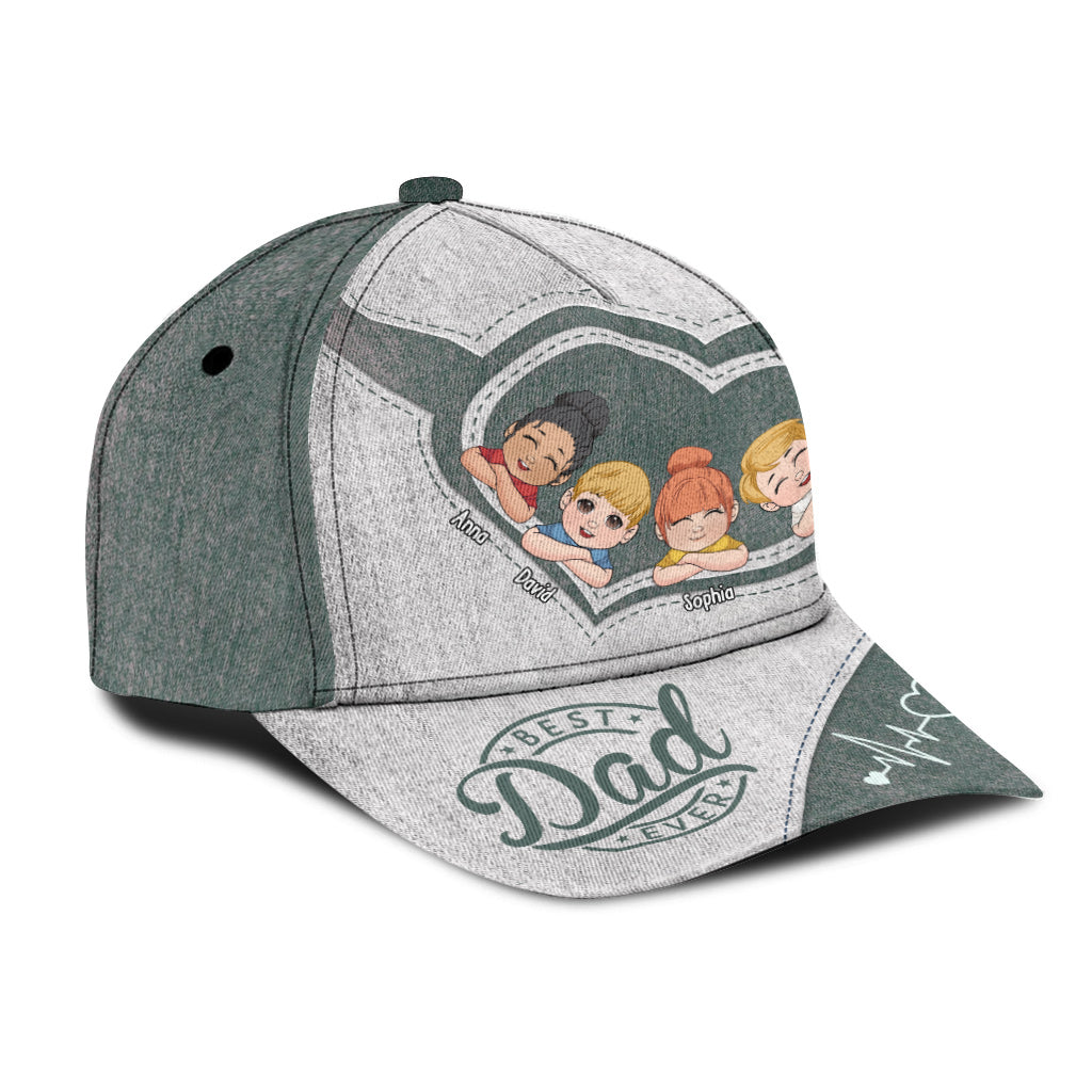 Dad's Heart Best Dad Ever - Personalized Father Classic Cap