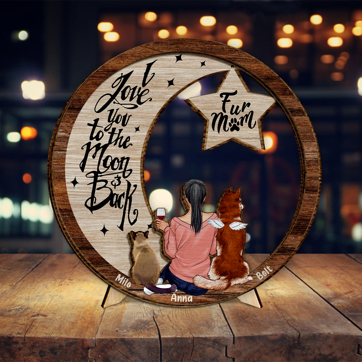 Tu me manques, je sais que je t'aime jusqu'à la lune et retour - Plaque en bois personnalisée pour chien (2 couches)